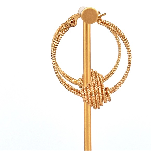 Skinny Gold Tone Fancy Hoop Earrings - Picture 2 of 5